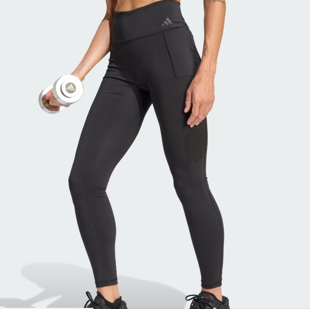 ADIDAS Black High-Waisted Yoga Exercise Leggings With Side Stripes